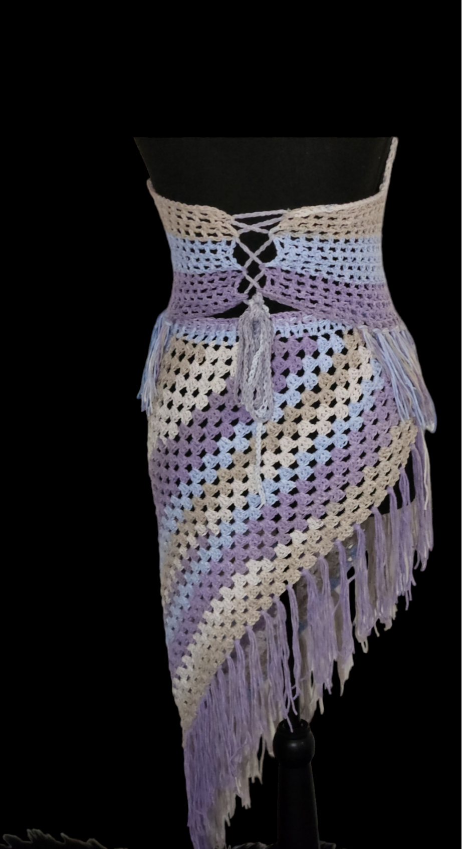 Crochet Asymmetrcial Fringed Skirt Set