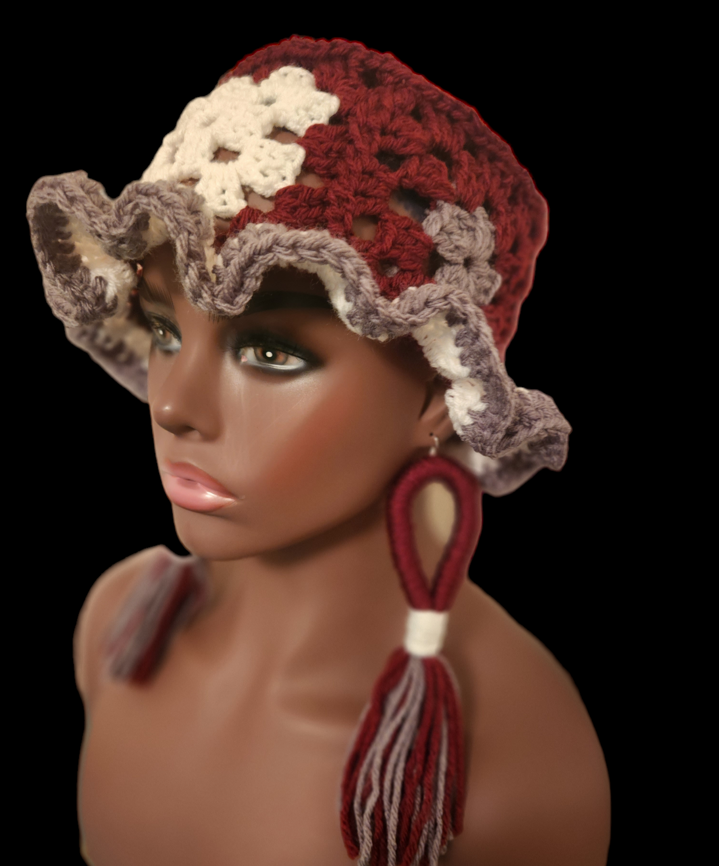 Crochet Granny Square Bucket Hat & Earring Set