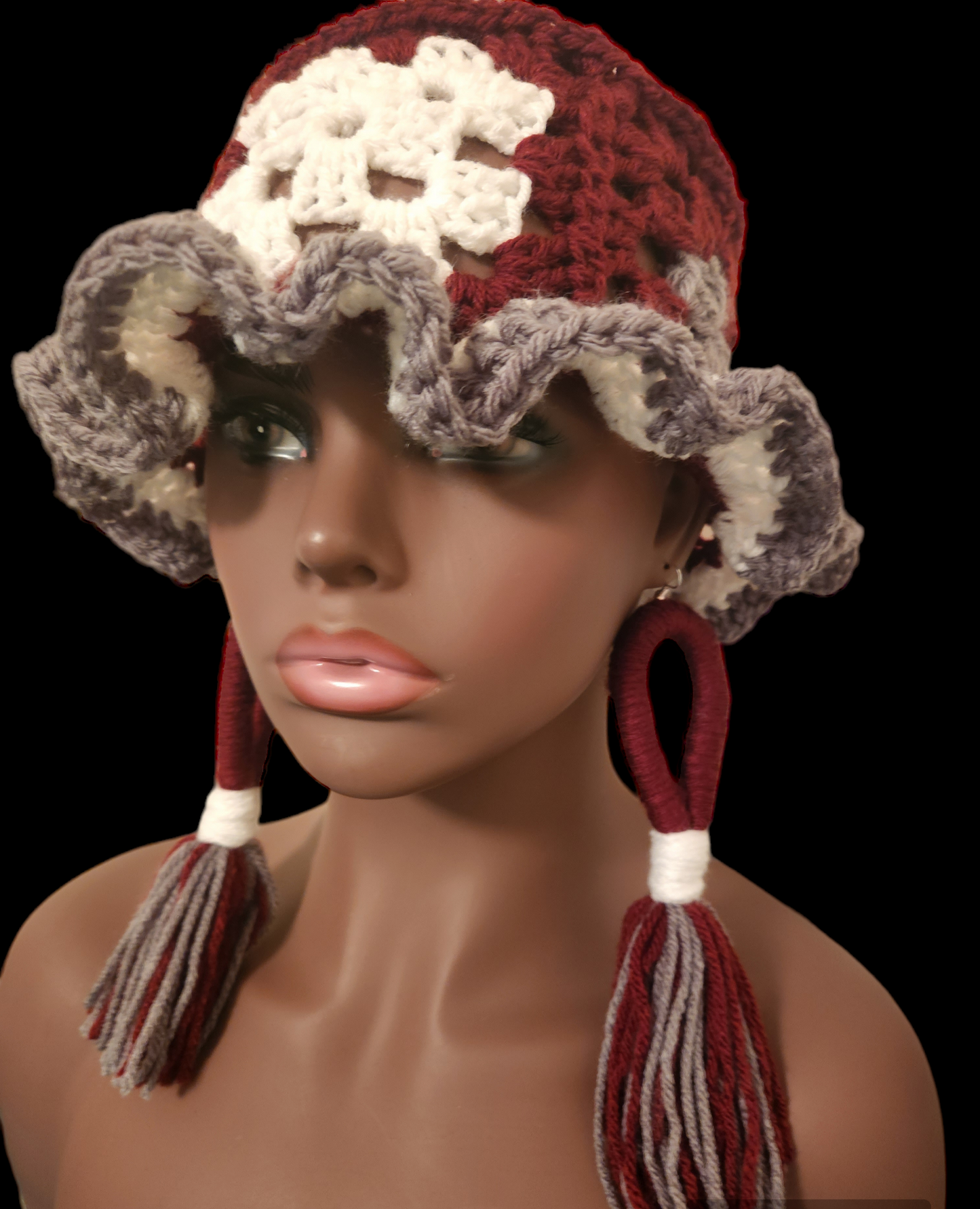 Crochet Granny Square Bucket Hat & Earring Set