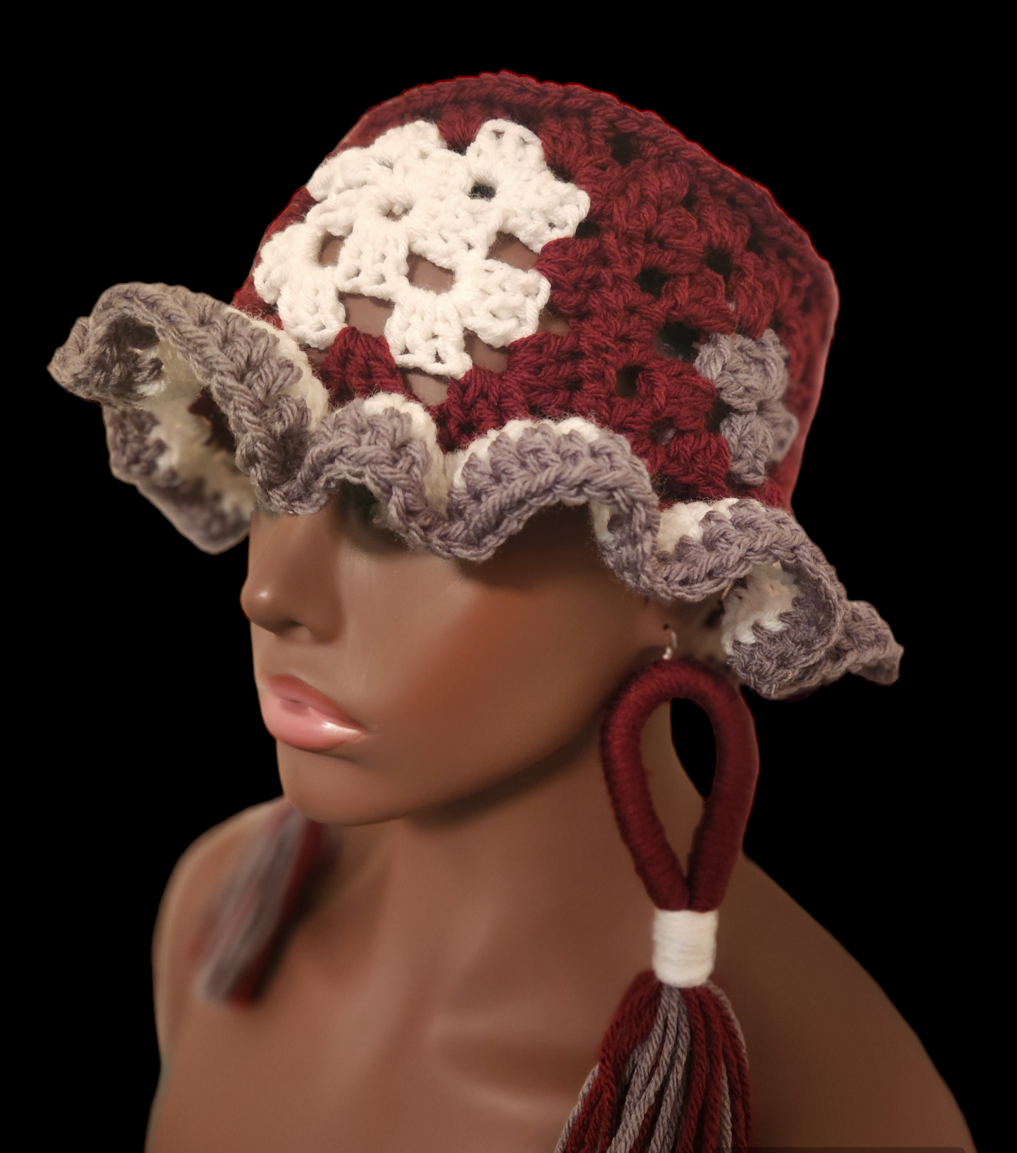 Crochet Granny Square Bucket Hat & Earring Set