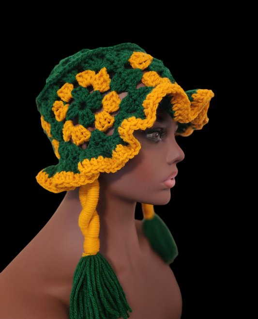 Crochet Granny Square Bucket Hat & Earring Set