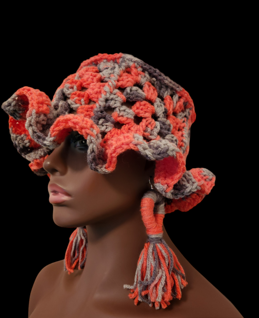 Crochet Granny Square Bucket Hat & Earring Set