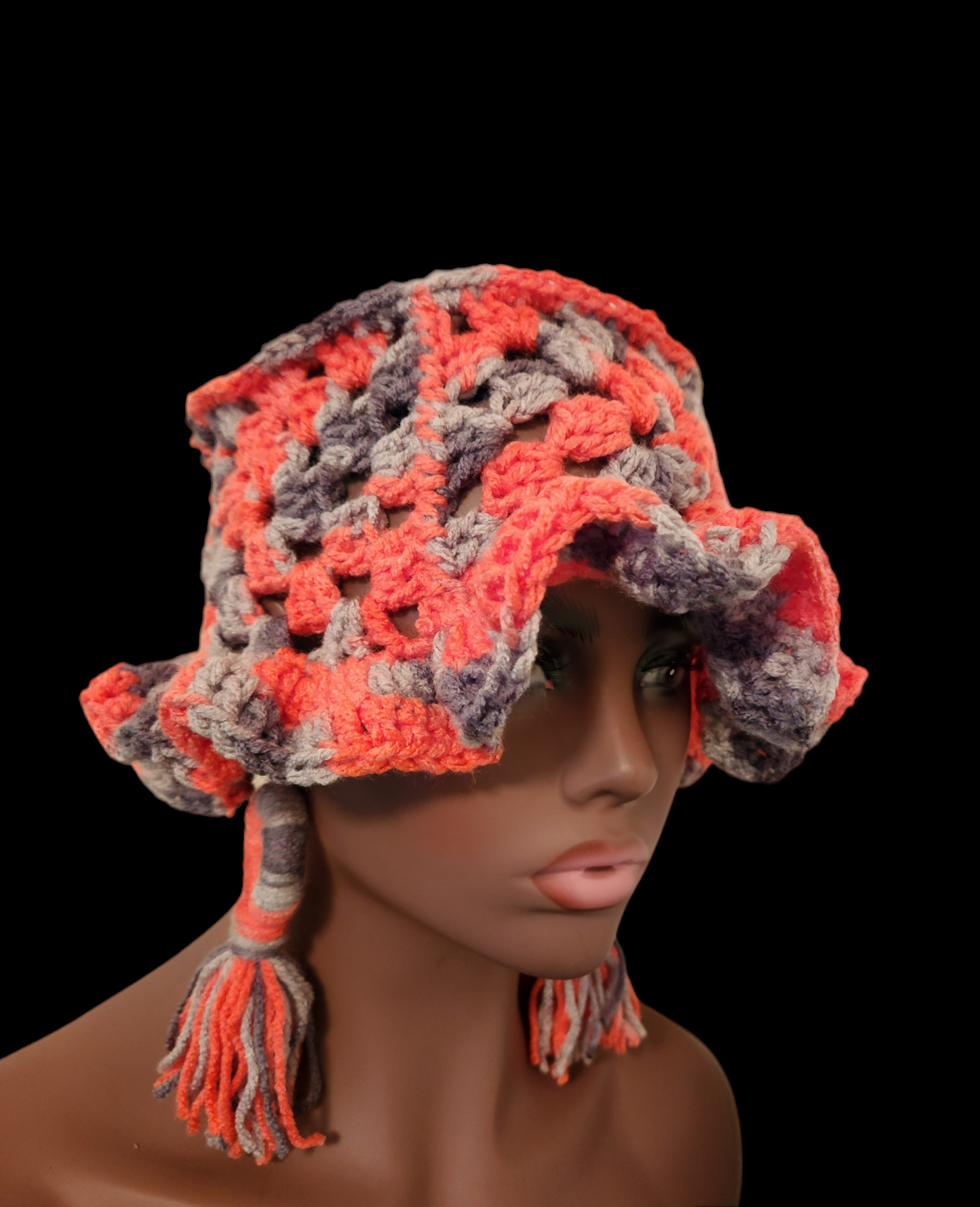 Crochet Granny Square Bucket Hat & Earring Set