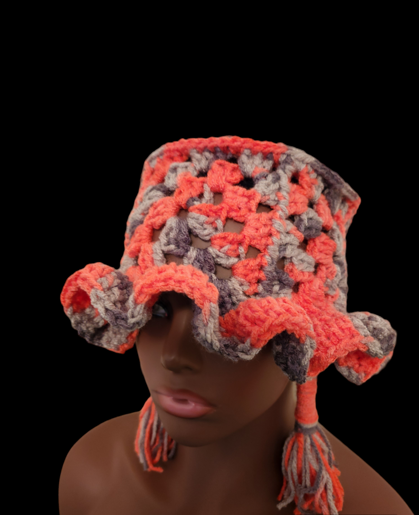 Crochet Granny Square Bucket Hat & Earring Set