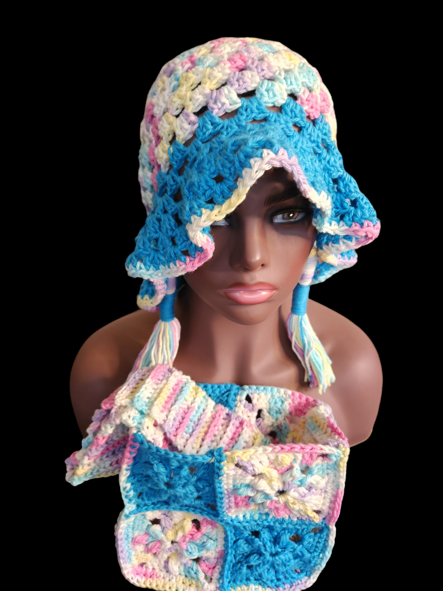 Crochet Bucket Hat, Earrings and Purse Set