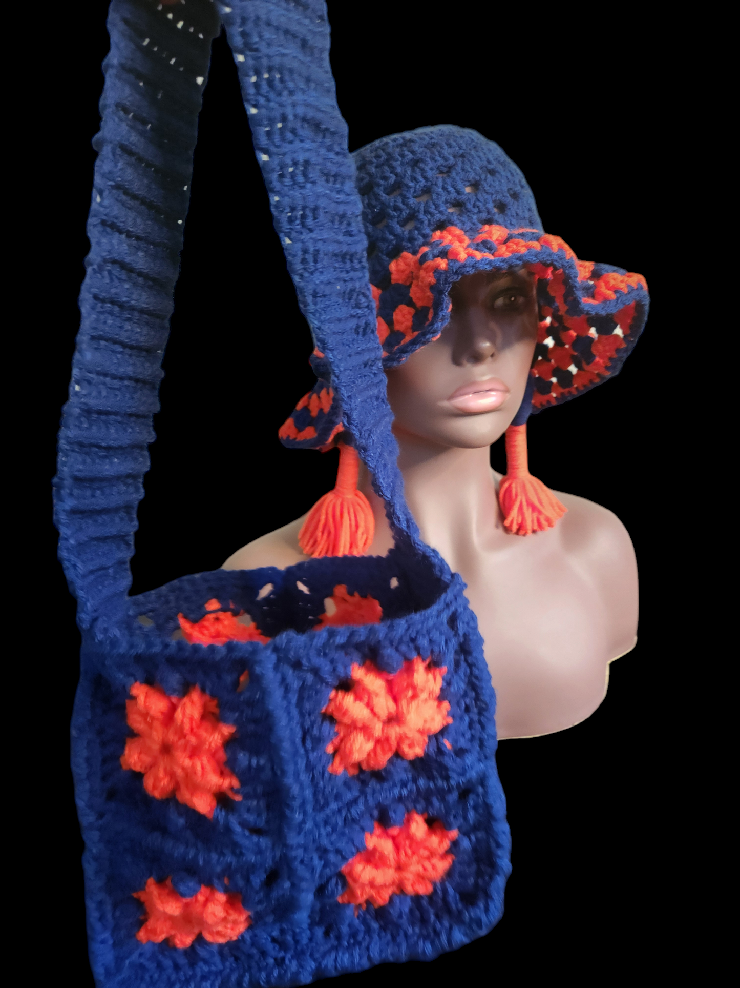 Crochet Bucket Hat, Earrings and Purse Set