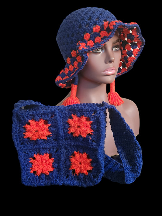 Crochet Bucket Hat, Earrings and Purse Set