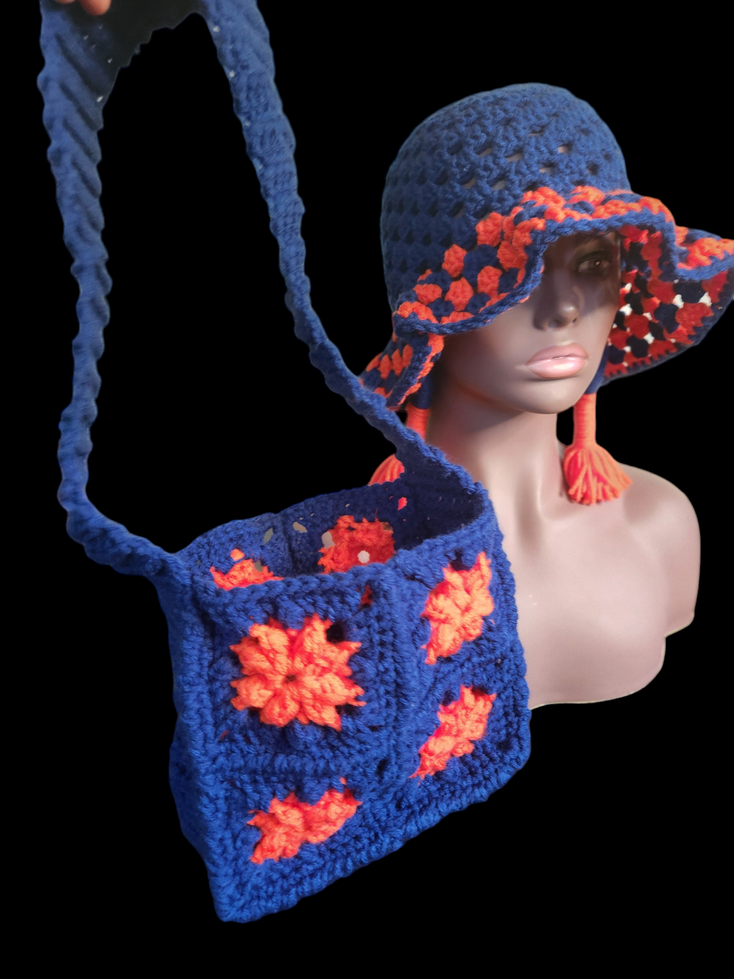 Crochet Bucket Hat, Earrings and Purse Set