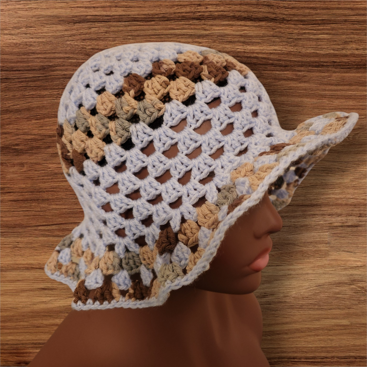 Handmade Crochet Bucket Hat Boho Kidcore Beach Gray Brown  Cloche Summer Coastal Crochet Bucket Hat, Summer Beach Hat, Cottagecore Bucket Hat  main image 3