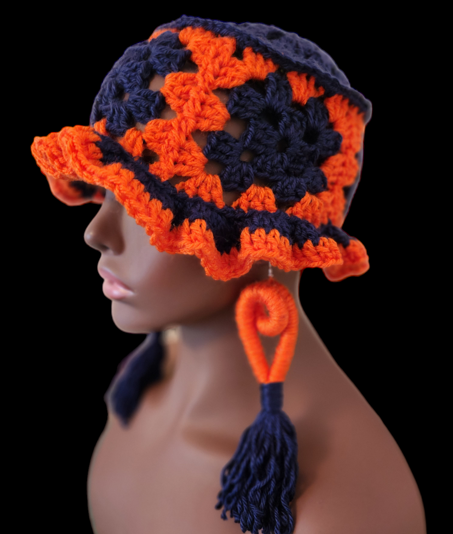 Crochet Granny Square Bucket Hat & Earring Set