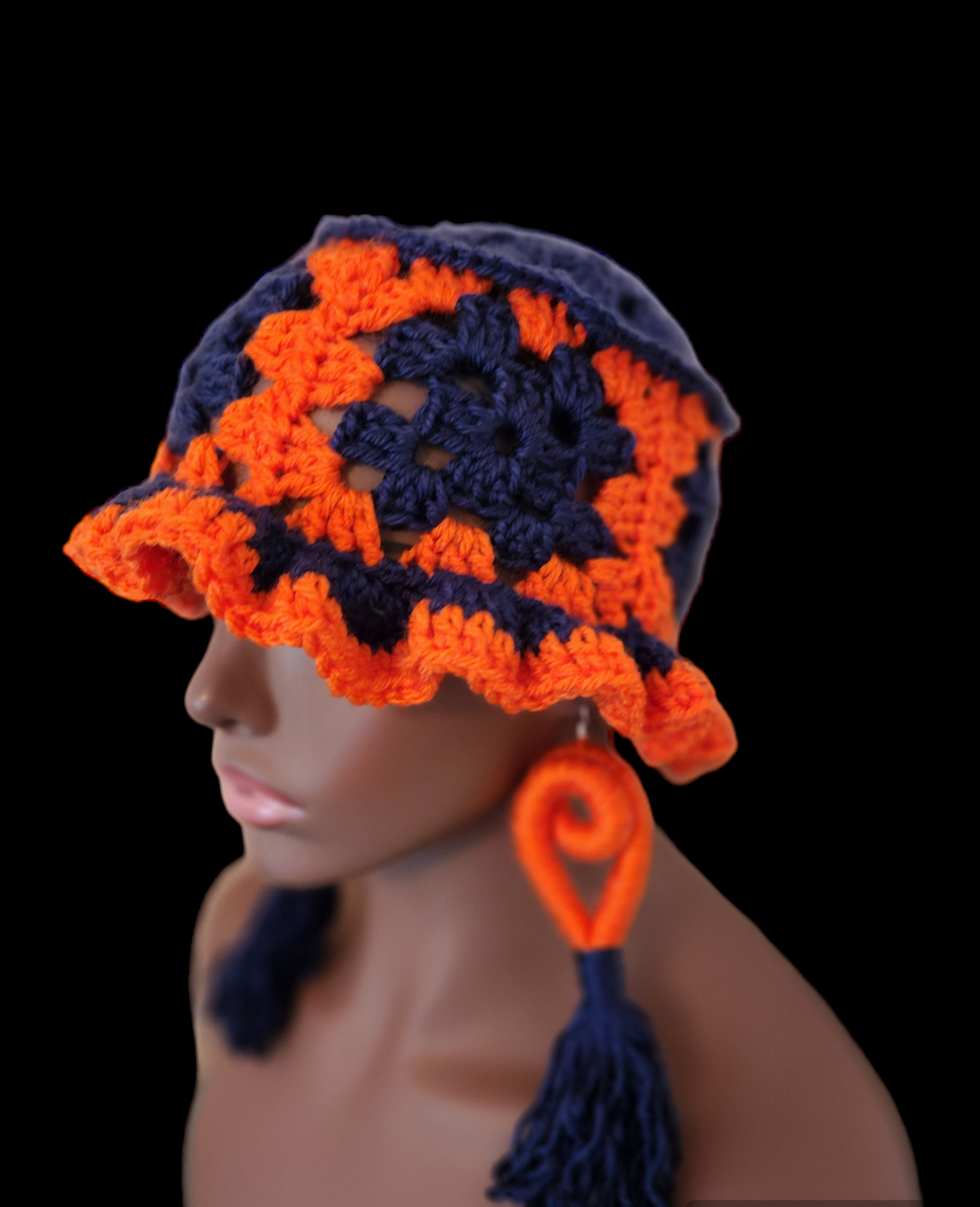 Crochet Granny Square Bucket Hat & Earring Set