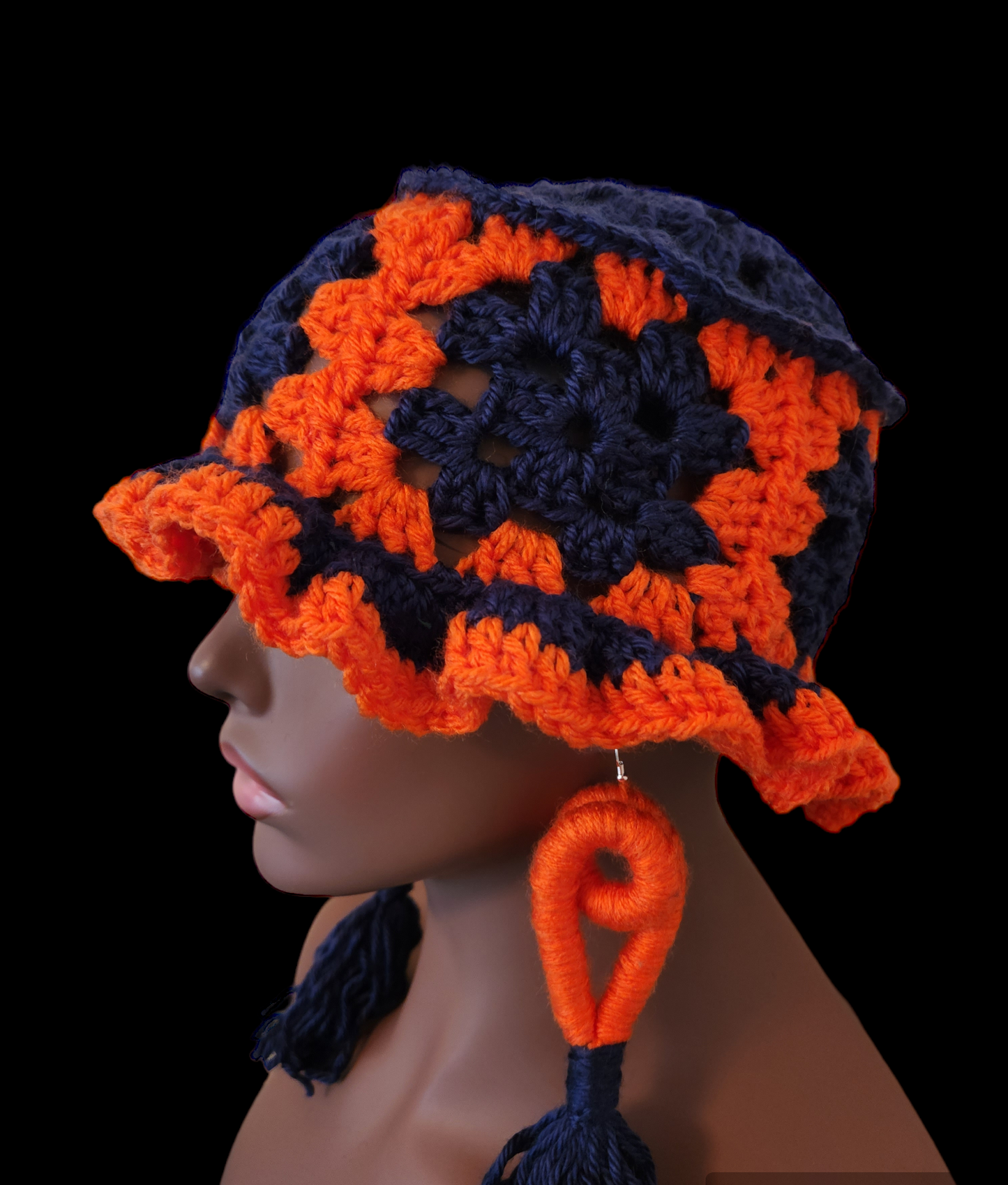 Crochet Granny Square Bucket Hat & Earring Set